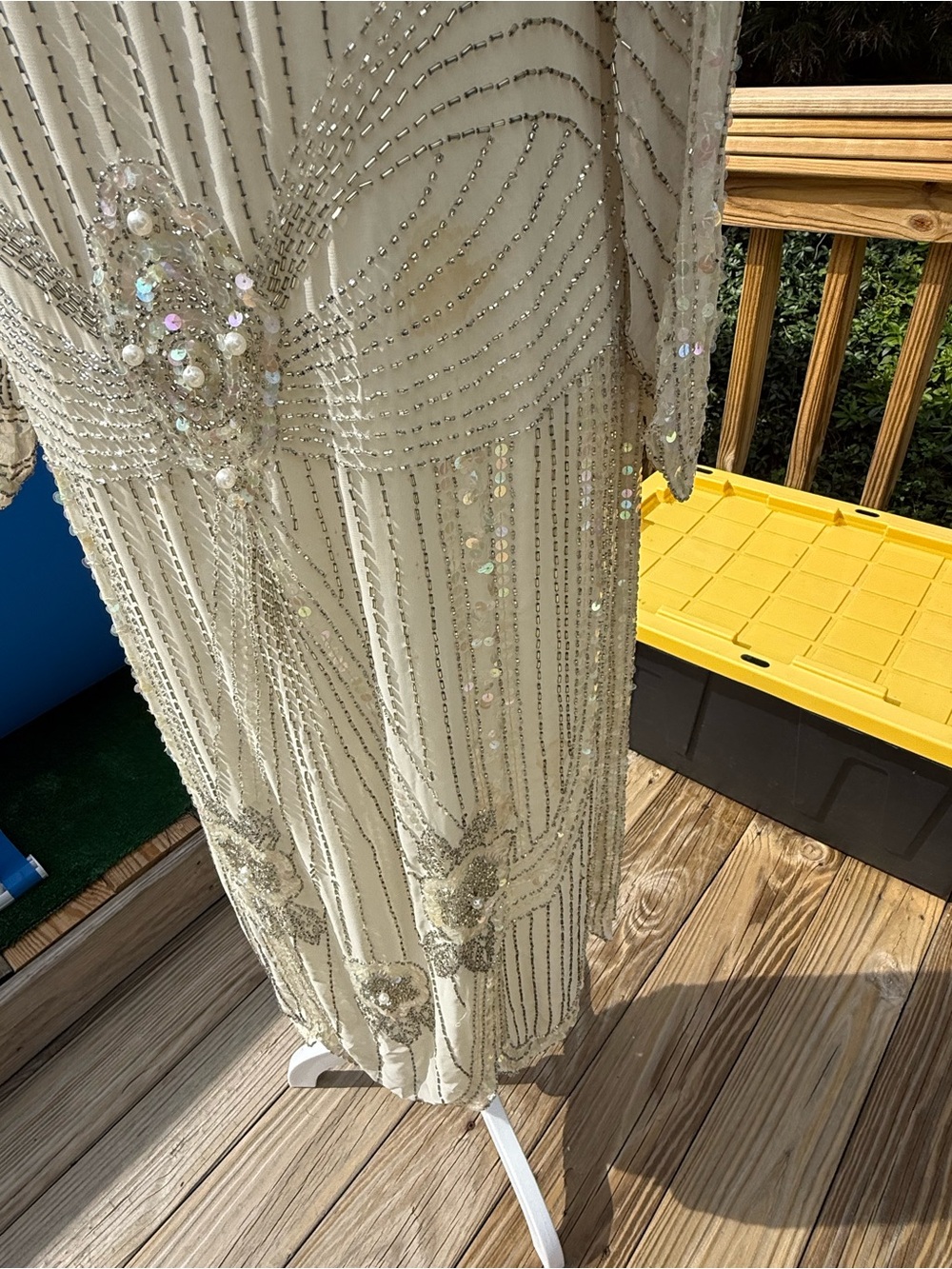 Vintage beaded cache cream dress wedding bride formal large - Picture 5 of 16